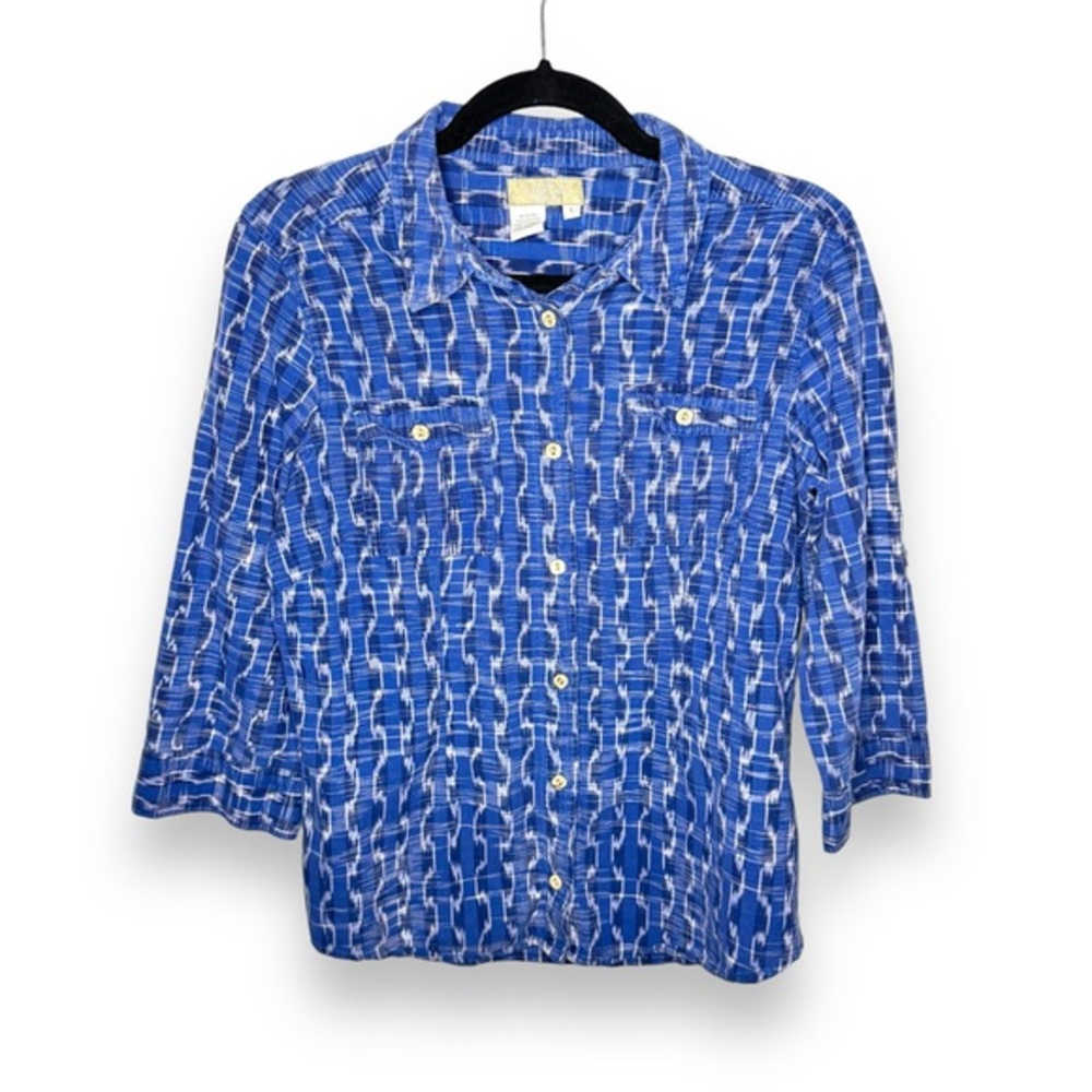 The Territory Ahead Blue Stripe Blouse - Size Large - 3/4 Sleeves - Picture 1 of 12